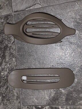 2pc Neutral Taupe Flat Hair Claws - Simple Oval Design BNIB